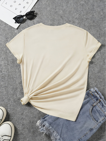 Tricou damă cu imprimeu leopard în formă de inimă pentru primăvară-vară, guler rotund, mâneci scurte, top casual