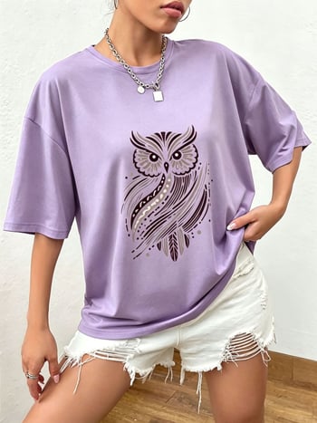 Letné dámske tričko s animal printom, voľný strih, spustené ramená, okrúhly výstrih, krátke rukávy, polyester.
