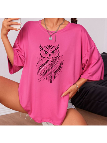 Letné dámske tričko s animal printom, voľný strih, spustené ramená, okrúhly výstrih, krátke rukávy, polyester.