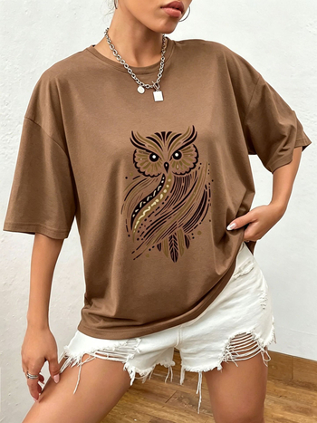 Letné dámske tričko s animal printom, voľný strih, spustené ramená, okrúhly výstrih, krátke rukávy, polyester.