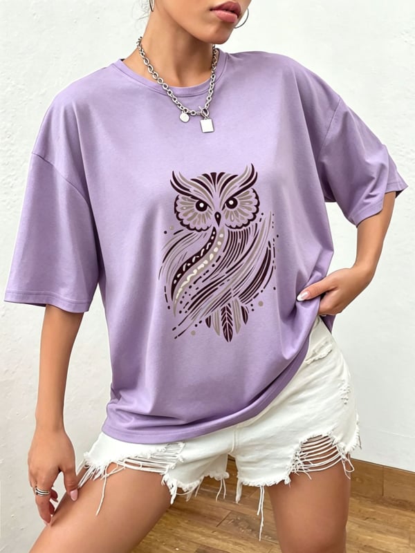 Letné dámske tričko s animal printom, voľný strih, spustené ramená, okrúhly výstrih, krátke rukávy, polyester.