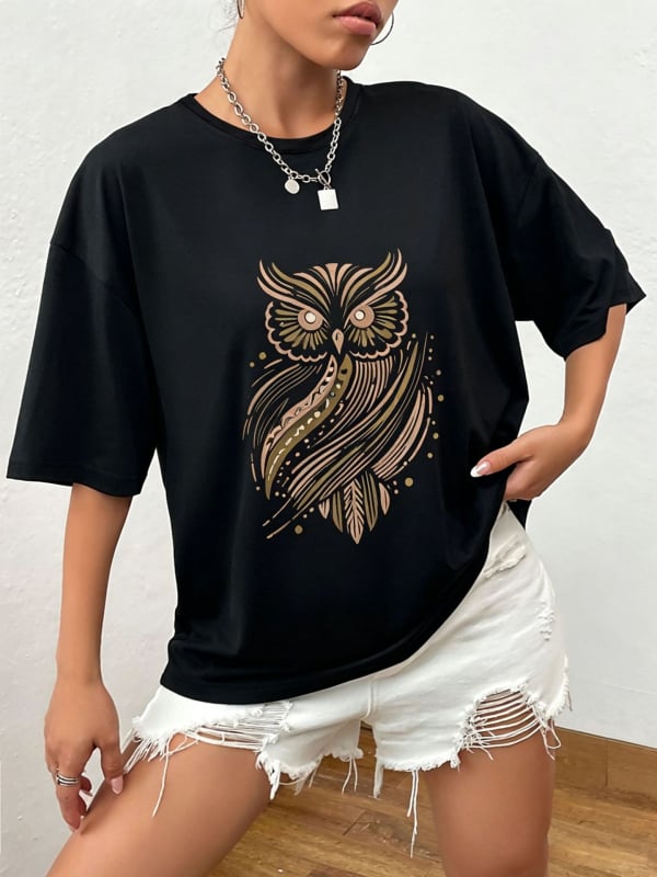 Letné dámske tričko s animal printom, voľný strih, spustené ramená, okrúhly výstrih, krátke rukávy, polyester.