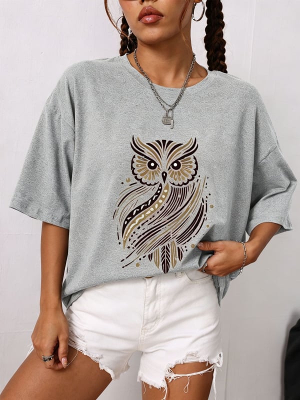 Letné dámske tričko s animal printom, voľný strih, spustené ramená, okrúhly výstrih, krátke rukávy, polyester.