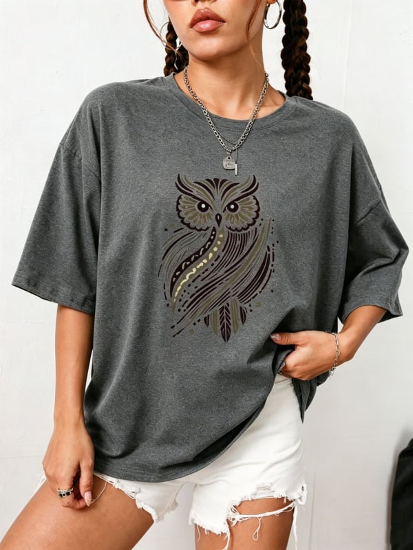 Letné dámske tričko s animal printom, voľný strih, spustené ramená, okrúhly výstrih, krátke rukávy, polyester.