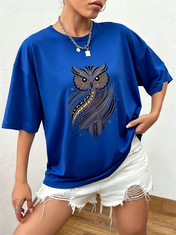 Letné dámske tričko s animal printom, voľný strih, spustené ramená, okrúhly výstrih, krátke rukávy, polyester.