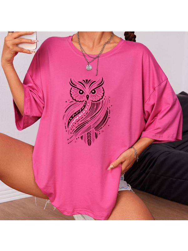 Letné dámske tričko s animal printom, voľný strih, spustené ramená, okrúhly výstrih, krátke rukávy, polyester.