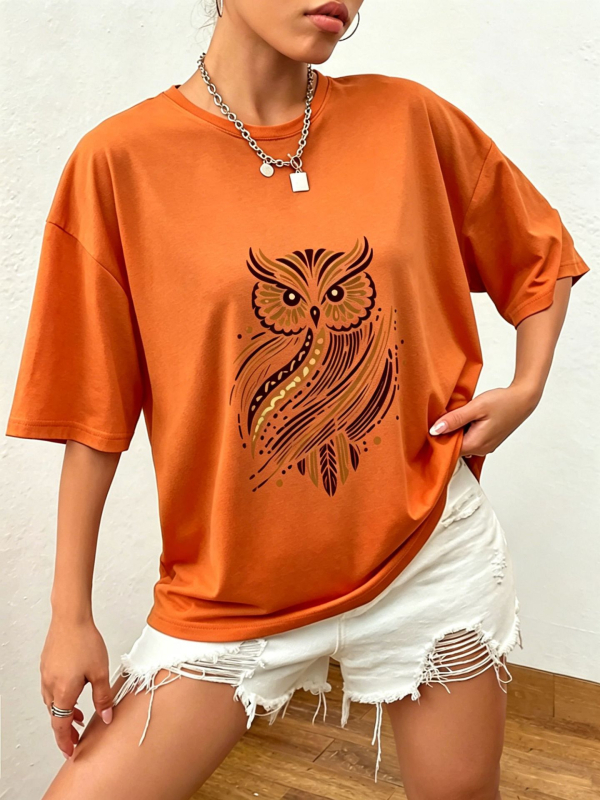 Letné dámske tričko s animal printom, voľný strih, spustené ramená, okrúhly výstrih, krátke rukávy, polyester.