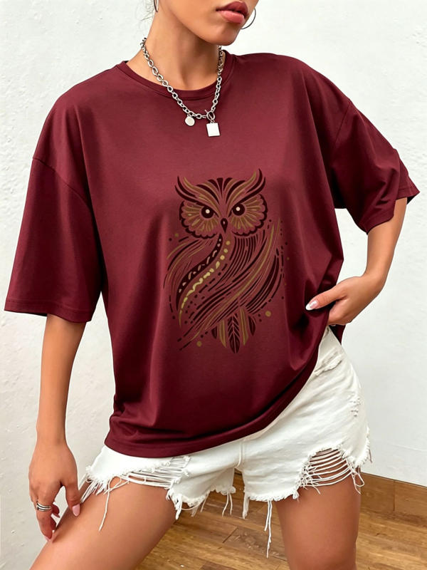 Letné dámske tričko s animal printom, voľný strih, spustené ramená, okrúhly výstrih, krátke rukávy, polyester.