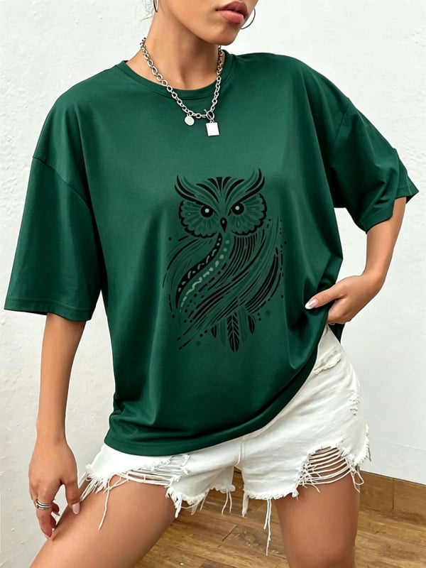Letné dámske tričko s animal printom, voľný strih, spustené ramená, okrúhly výstrih, krátke rukávy, polyester.
