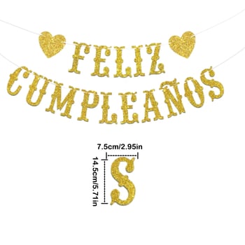 Csillogó papír Feliz Cumpleaños — spanyol születésnapi banner-girland