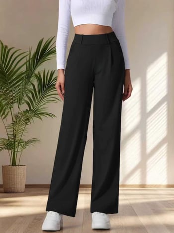 Pantaloni casual largi pentru femei, talie înaltă, croială dreaptă, pentru primăvară-vară