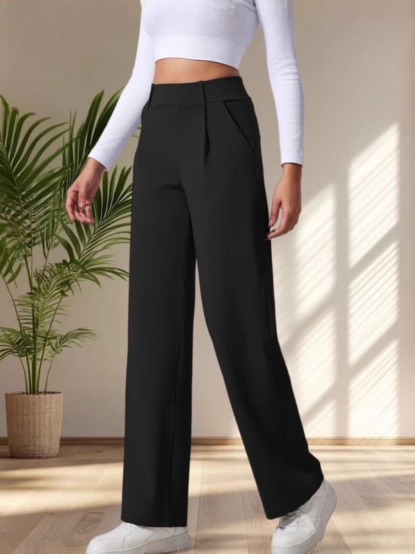 Pantaloni casual largi pentru femei, talie înaltă, croială dreaptă, pentru primăvară-vară
