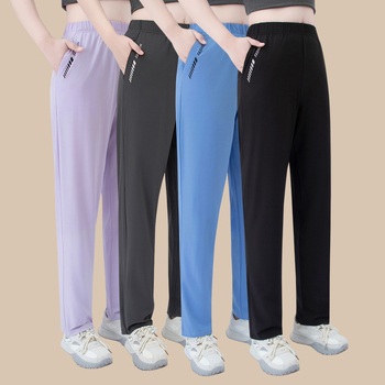 Pantaloni casual de vară pentru femei, cu imprimeu litere, buzunare, croială dreaptă, talie medie, material ușor