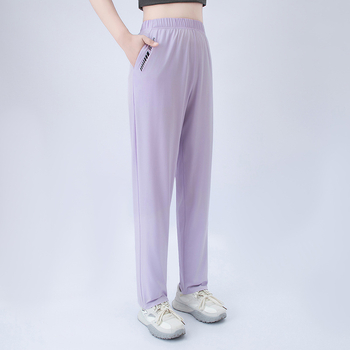 Pantaloni casual de vară pentru femei, cu imprimeu litere, buzunare, croială dreaptă, talie medie, material ușor