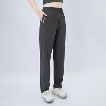 Pantaloni casual de vară pentru femei, cu imprimeu litere, buzunare, croială dreaptă, talie medie, material ușor