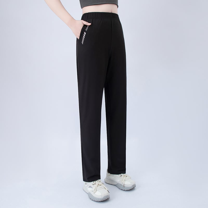 Pantaloni casual de vară pentru femei, cu imprimeu litere, buzunare, croială dreaptă, talie medie, material ușor