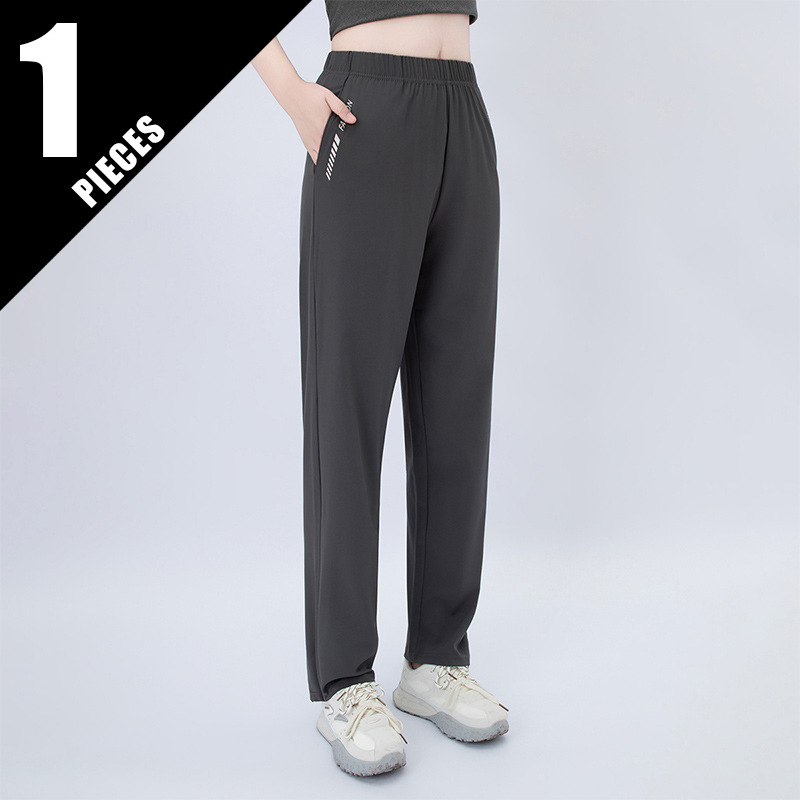 Pantaloni casual de vară pentru femei, cu imprimeu litere, buzunare, croială dreaptă, talie medie, material ușor