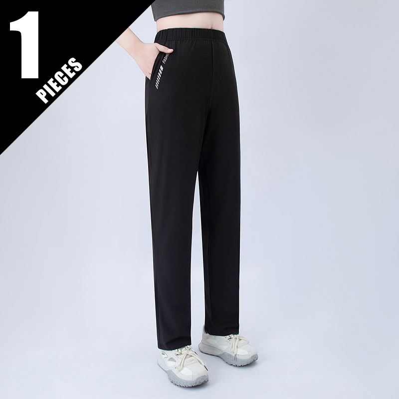 Pantaloni casual de vară pentru femei, cu imprimeu litere, buzunare, croială dreaptă, talie medie, material ușor