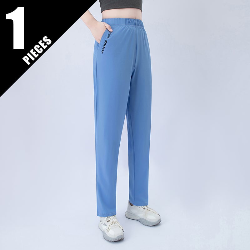 Pantaloni casual de vară pentru femei, cu imprimeu litere, buzunare, croială dreaptă, talie medie, material ușor