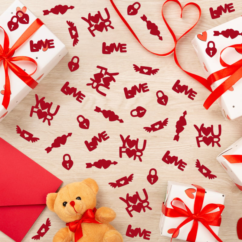 100 броя сърцевидни конфети за Свети Валентин с надпис LOVE, декорация за предложение и сватба, хвърляне, модел FZX-100