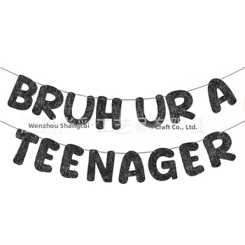 Bruh, Si tínedžer - Čierny trblietavý banner na 13. narodeniny