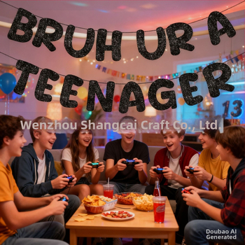 Bruh, Si tínedžer - Čierny trblietavý banner na 13. narodeniny