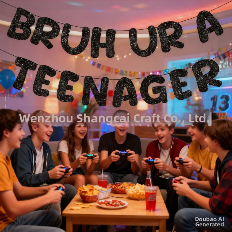 Bruh, Si tínedžer - Čierny trblietavý banner na 13. narodeniny