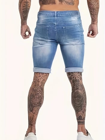 Férfi denim capri nadrág, elasztikus derekú, egyenes szabású, farmer