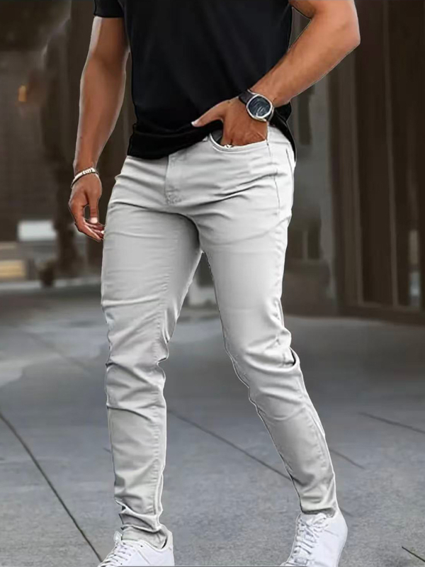 Pánske slim-fit casual nohavice, jednofarebné, európsko-americký štýl