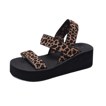 Ženske sandale s leopardim uzorkom, debela potplata i platforma, casual slip-on za plažu