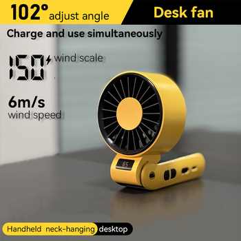 Sklopný prenosný USB ventilátor s možnosťou zavěšenia na krk a stolného použitia, silný vietor, vstavaná batéria, 6 lopatiek alebo viac, bezkefový motor, tichý chod.