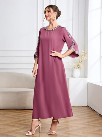 Elegantné krajkové dlhé šaty s okrúhlym výstrihom