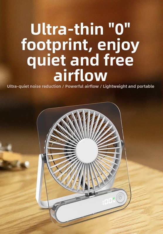 Nový priehľadný ultra tenký stolný ventilátor s USB nabíjaním a vstavanou batériou