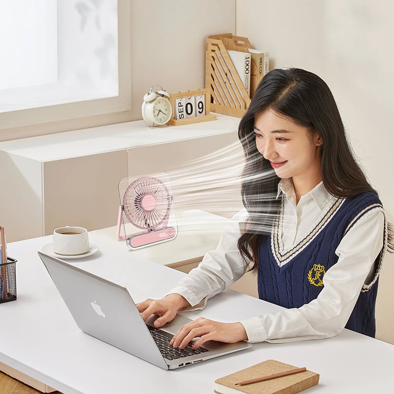 Nový priehľadný ultra tenký stolný ventilátor s USB nabíjaním a vstavanou batériou