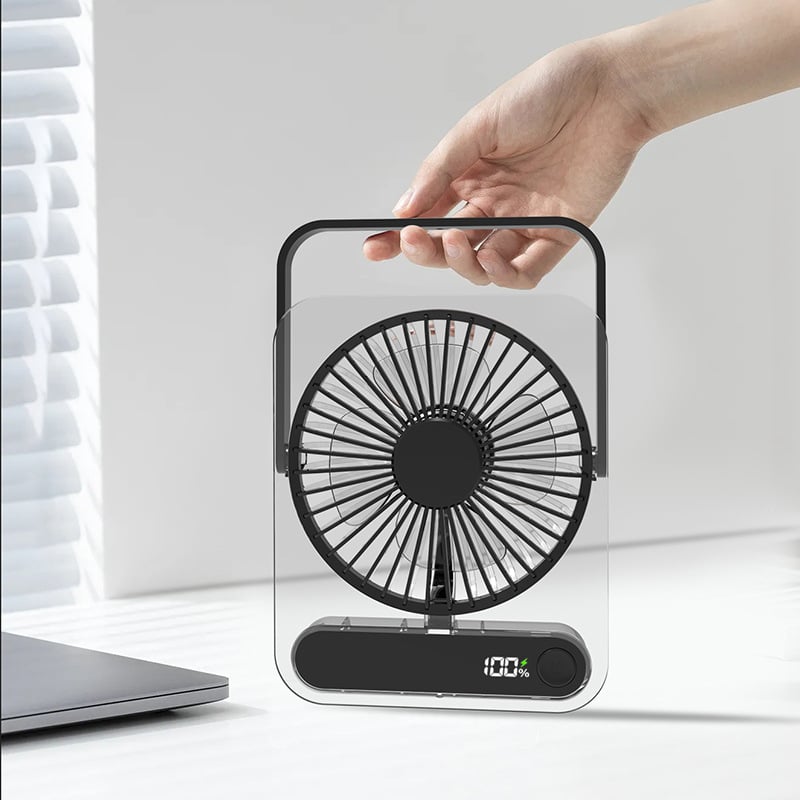 Nový priehľadný ultra tenký stolný ventilátor s USB nabíjaním a vstavanou batériou