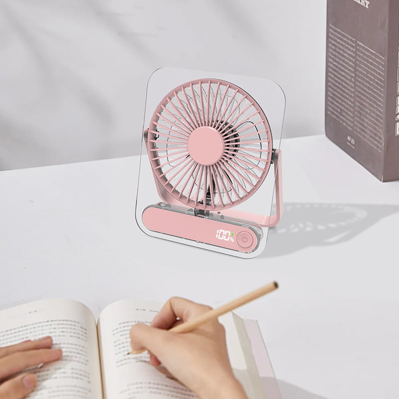 Nový priehľadný ultra tenký stolný ventilátor s USB nabíjaním a vstavanou batériou