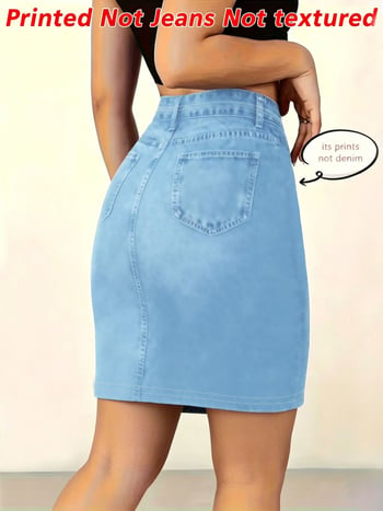 Dámska denim-look polovičná sukňa, stredná dĺžka, leto 2026, vysoká pružnosť