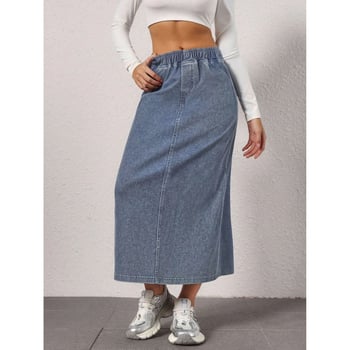 Dámska rifľová sukňa s rovnou siluetou, strednej dĺžky, umytá modrá, úzky strih, bavlnený denim