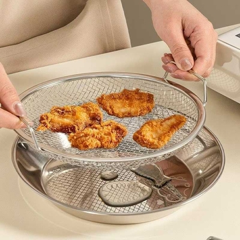 Tavă-filtru din oțel inoxidabil pentru ulei, pentru friteuză cu aer, cu mâneri duble, bucătărie