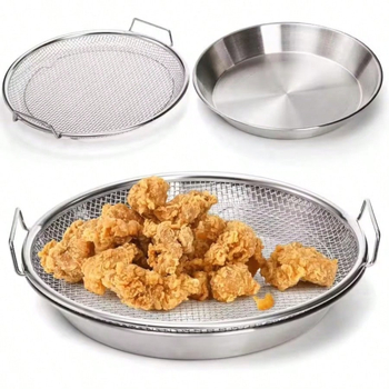 Tavă-filtru din oțel inoxidabil pentru ulei, pentru friteuză cu aer, cu mâneri duble, bucătărie