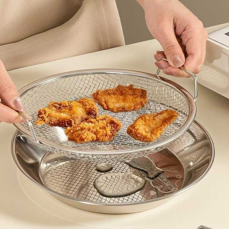 Tavă-filtru din oțel inoxidabil pentru ulei, pentru friteuză cu aer, cu mâneri duble, bucătărie