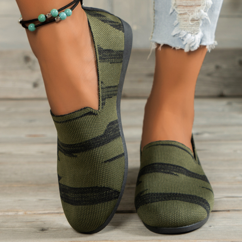 Γυναικεία πλεκτά slip-on παπούτσια, με στρογγυλή μύτη, επίπεδη σόλα, χαμηλό άνοιγμα, μεγάλα μεγέθη, καθημερινά παπούτσια