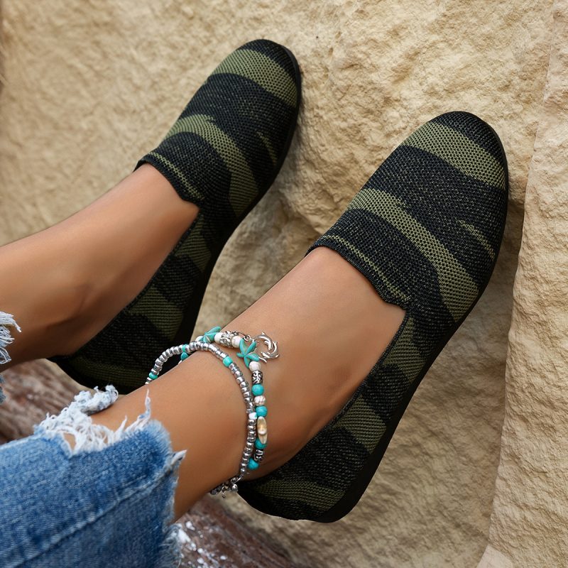 Γυναικεία πλεκτά slip-on παπούτσια, με στρογγυλή μύτη, επίπεδη σόλα, χαμηλό άνοιγμα, μεγάλα μεγέθη, καθημερινά παπούτσια