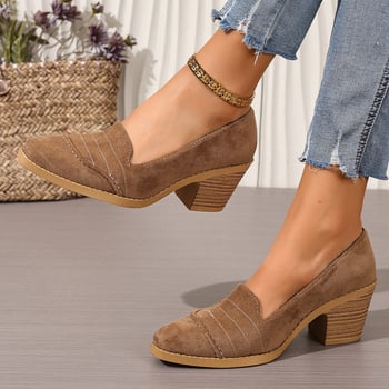 Loafers cu stil franțuzesc, slip-on, vârf drept, piele suede pentru femei, toamnă 2025, pantofi eleganți la modă.