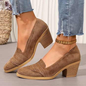 Loafers cu stil franțuzesc, slip-on, vârf drept, piele suede pentru femei, toamnă 2025, pantofi eleganți la modă.