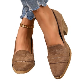 Loafers cu stil franțuzesc, slip-on, vârf drept, piele suede pentru femei, toamnă 2025, pantofi eleganți la modă.