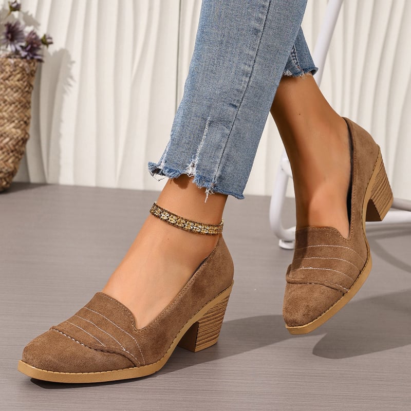 Loafers cu stil franțuzesc, slip-on, vârf drept, piele suede pentru femei, toamnă 2025, pantofi eleganți la modă.