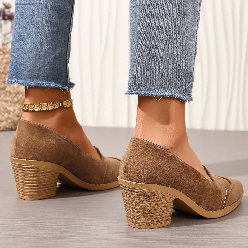 Loafers cu stil franțuzesc, slip-on, vârf drept, piele suede pentru femei, toamnă 2025, pantofi eleganți la modă.