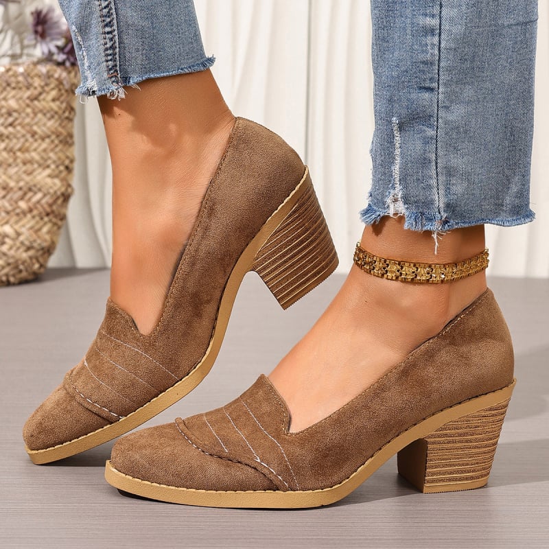 Loafers cu stil franțuzesc, slip-on, vârf drept, piele suede pentru femei, toamnă 2025, pantofi eleganți la modă.