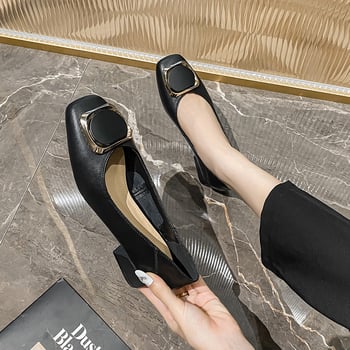 Pantofi dama cu toc mediu și vârf drept, din microfibră, talpă din cauciuc, 3–6 cm, mărimi EU 41–43